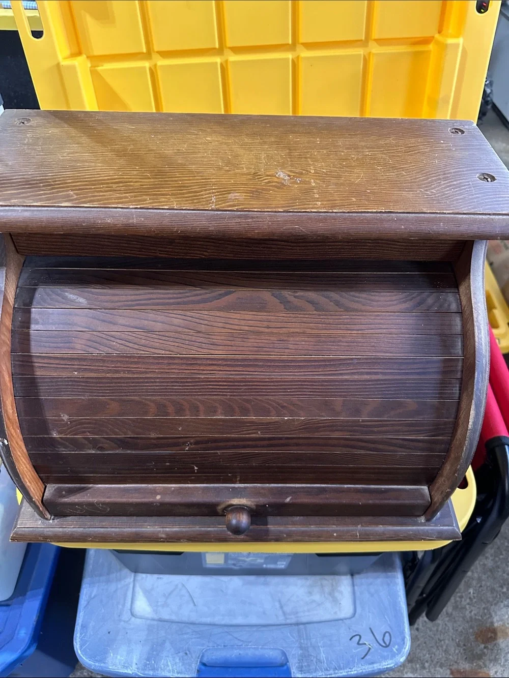 Vintage rare wooden roll top bread box